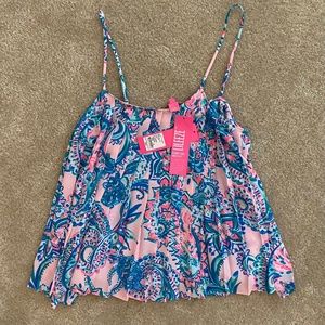 NWT Lilly Pulitzer Pleat Rein Top in Pink Tropics Tint Tangerine Dream - Size XS